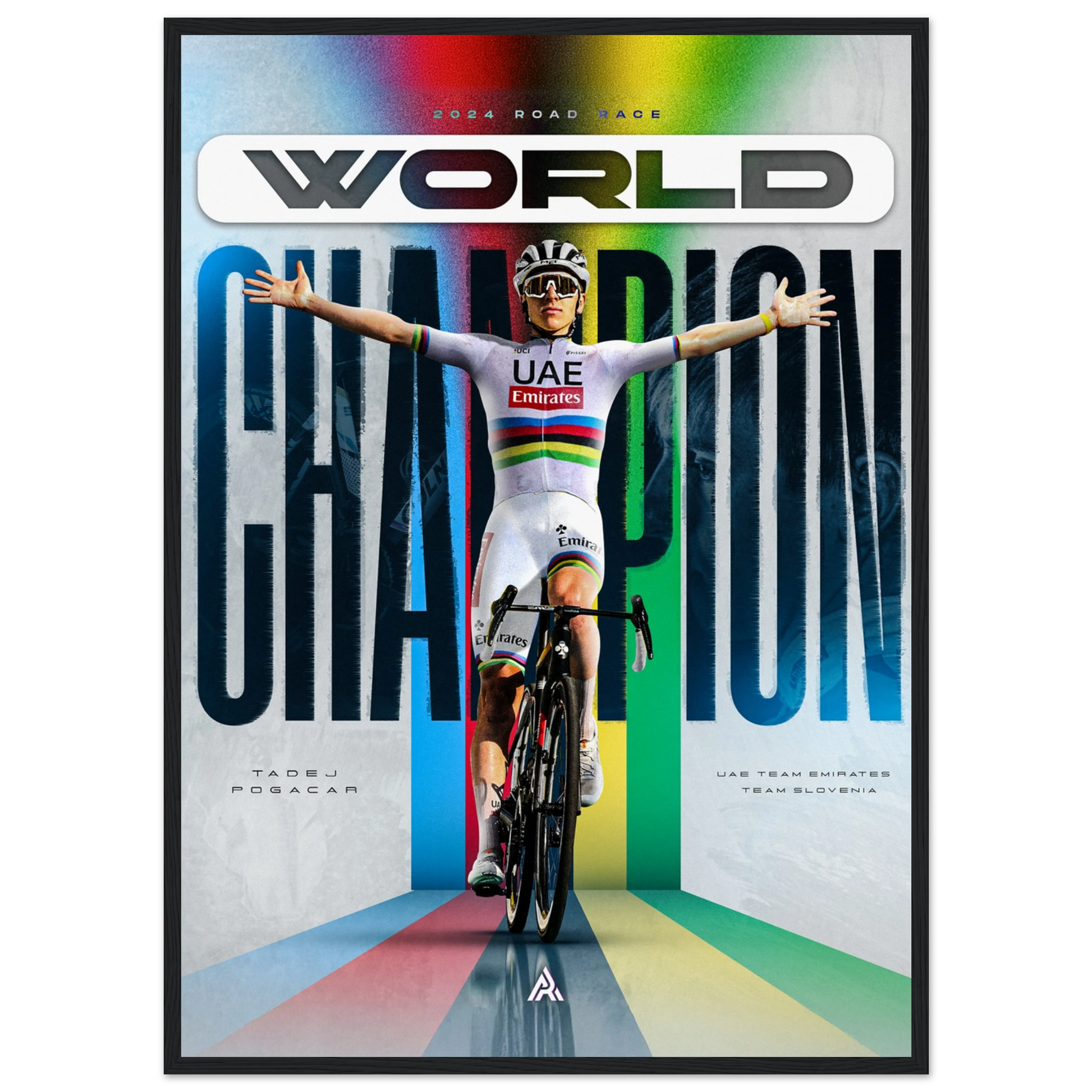 Poster Encadré - Tadej Pogacar ( Champion du monde 2024 ) - Obyke Studio