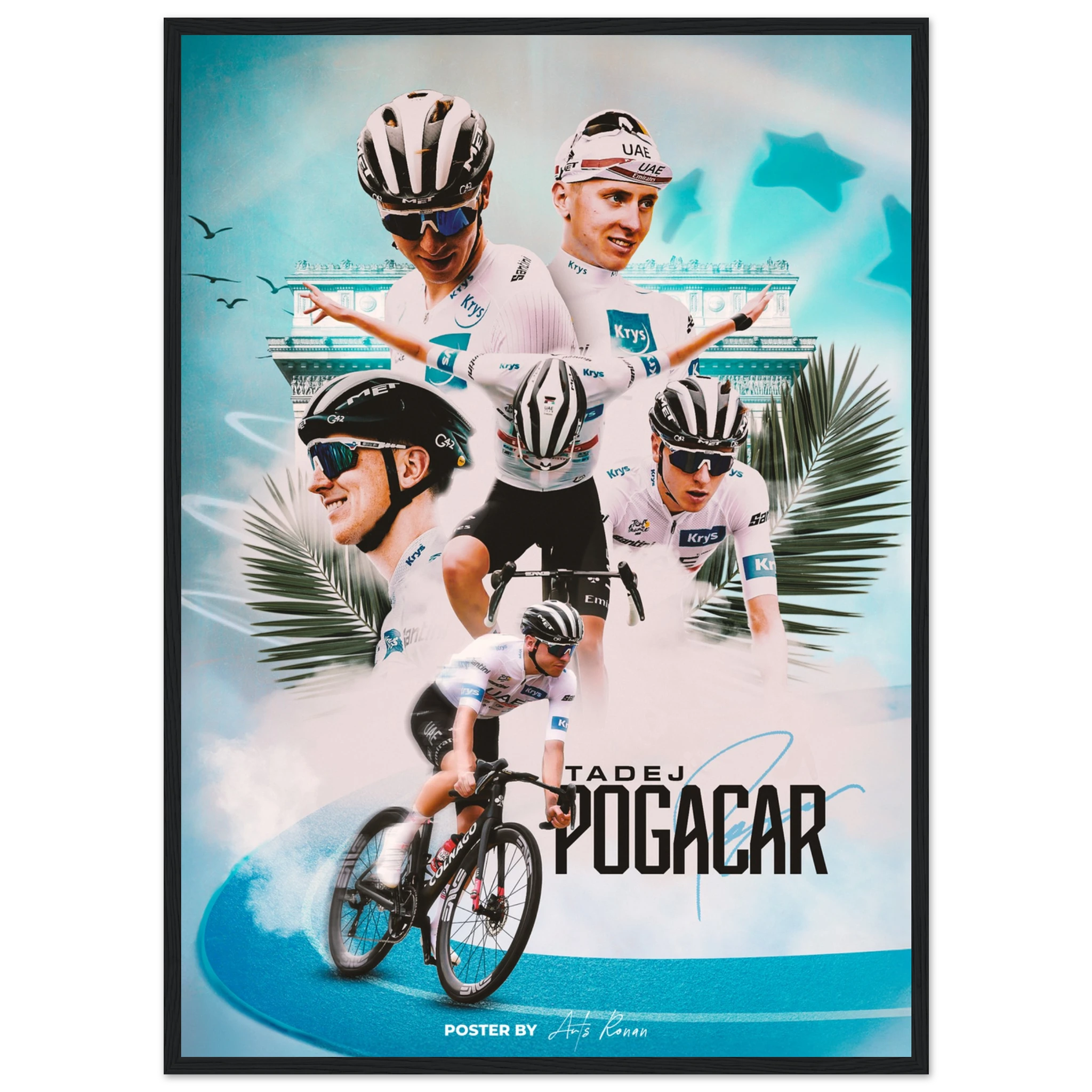 Poster Encadré - Tadej Pogacar Édition maillot Blanc - Obyke Studio