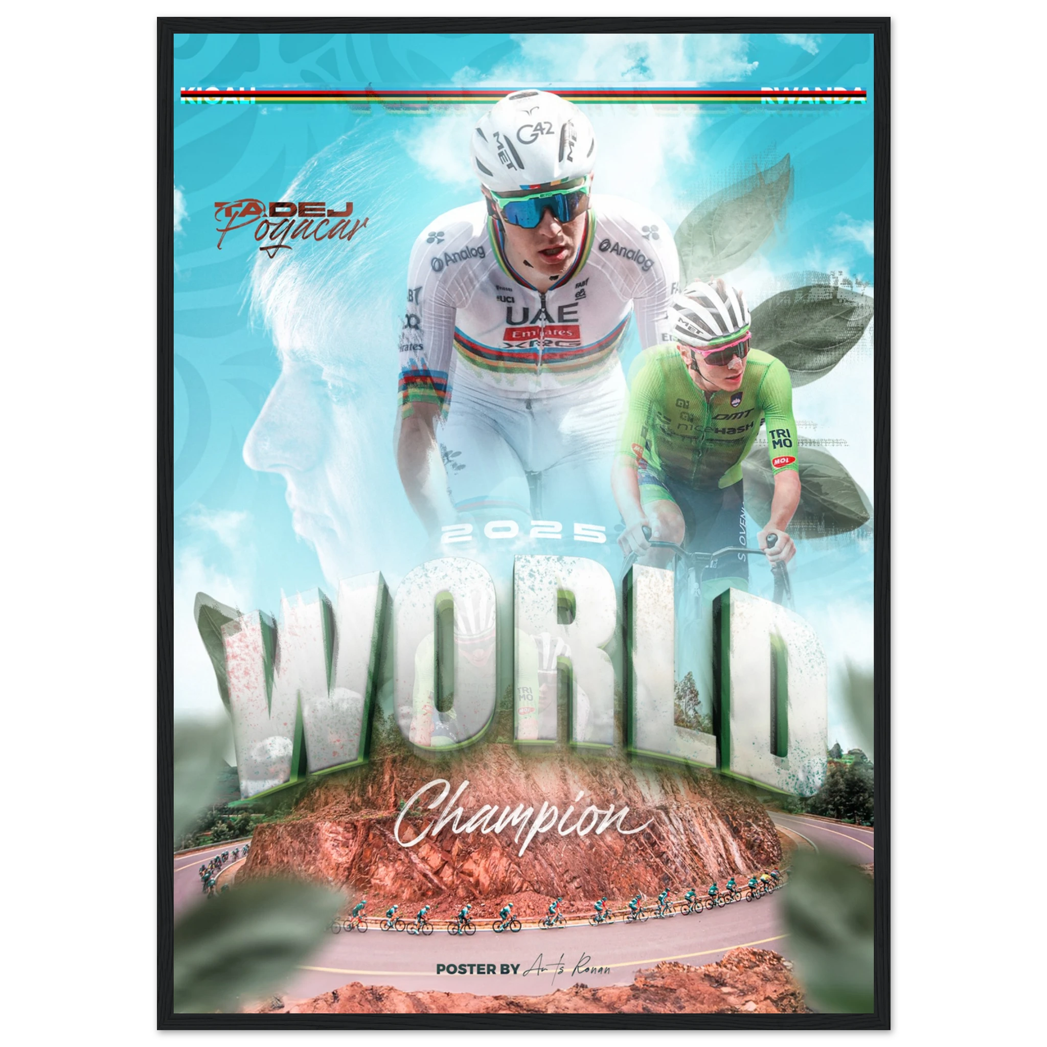 Poster Encadré - Tadej Pogacar ( Édition champion du monde 2025 ) - Obyke Studio