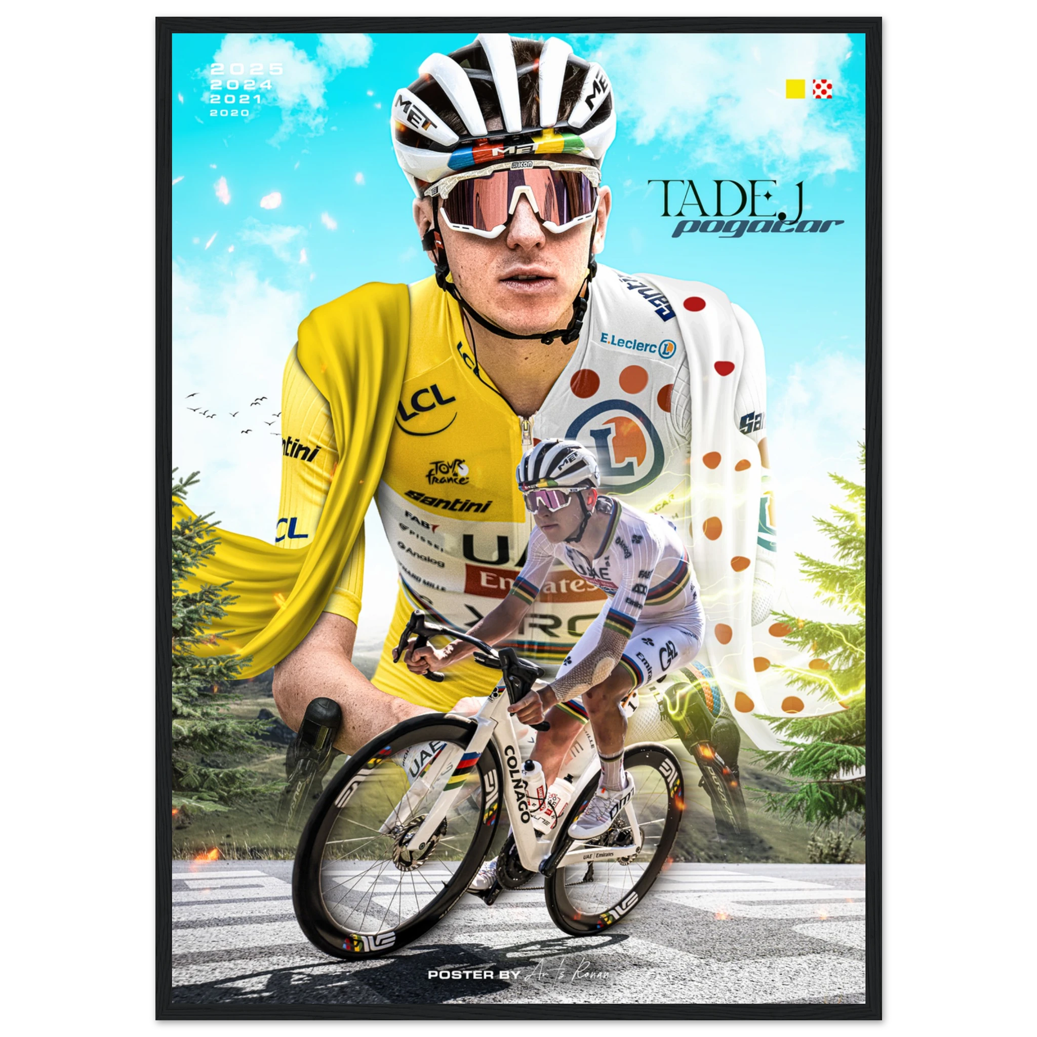 Poster Encadré - Tadej Pogacar ( Tour de France 2025 ) - Obyke Studio